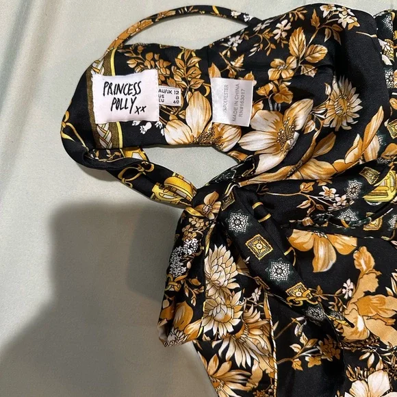 Princess Polly Black and Gold Patterned Crop Top - Picture 2 of 4